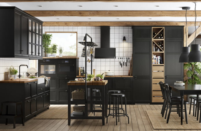 cocina de madera negra
