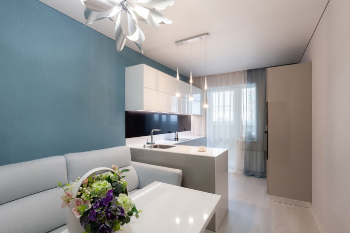 diseño de una cocina-salón rectangular