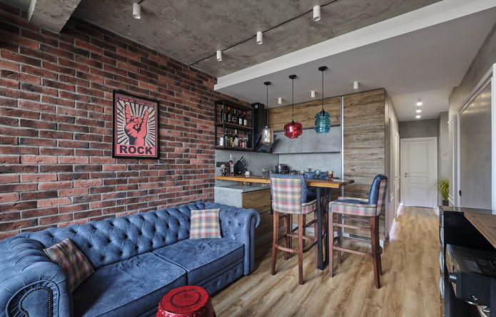 diseño de la cocina-salón en estilo loft