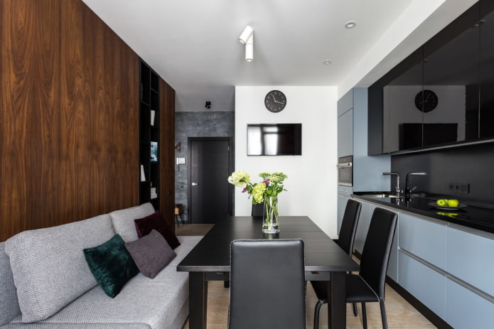 diseño de una cocina-salón rectangular