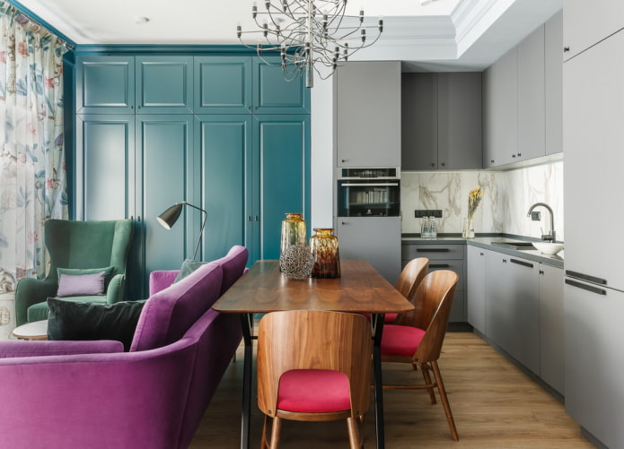 diseño de una cocina-salón cuadrada