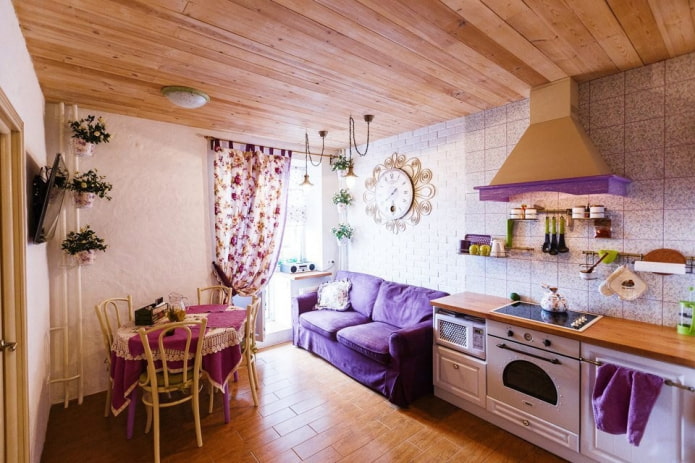 Diseño de cocina-salón en estilo provenzal