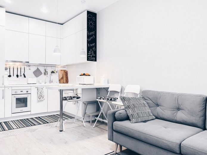 Diseño de cocina-salón en estilo escandinavo