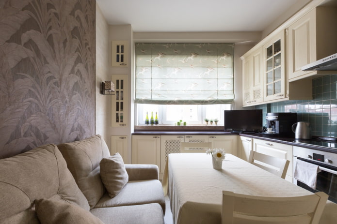 diseño de una cocina-salón cuadrada