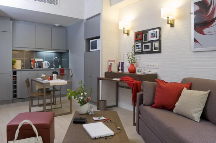 disposición de una cocina-salón de 15 metros cuadrados