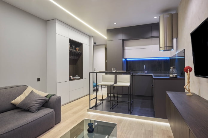 Zonificación de una cocina-salón de 15 cuadrados