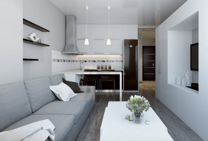 Disposición del sofá en el interior de la cocina-salón