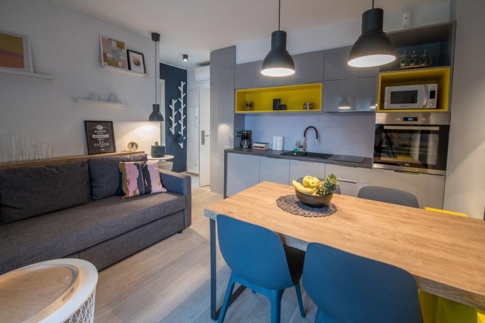 disposición de una cocina-salón de 16 metros cuadrados
