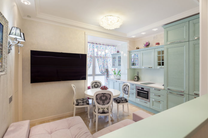 Cocina-salón de 16 m² con logia