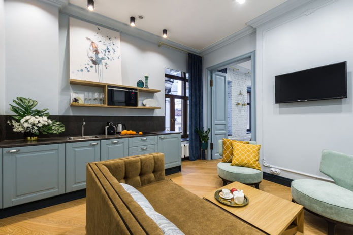 arrangement of a 16-square-meter-living-room