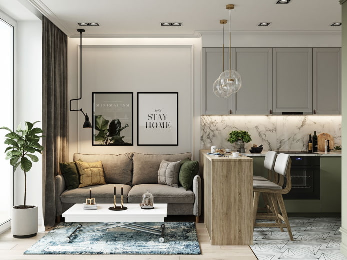 zonificación de una cocina-salón de 16 metros cuadrados