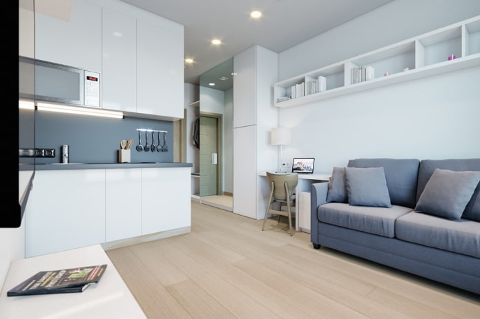 disposición de una cocina-salón de 16 metros cuadrados
