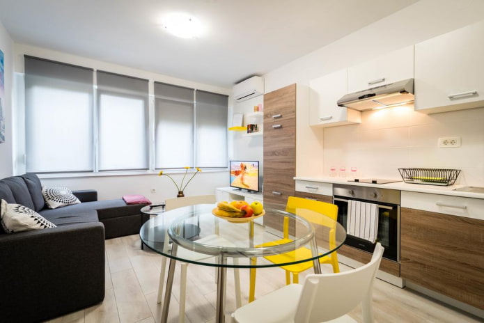cocina-sala de estar rectangular 16 cuadrados