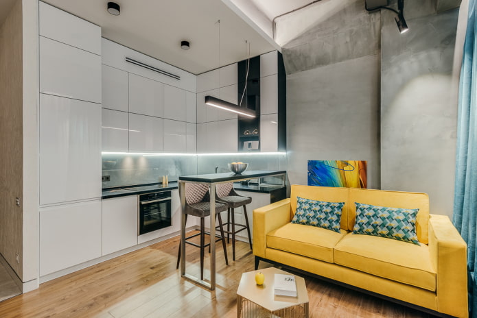 cocina-salón cuadrada de 16 m²
