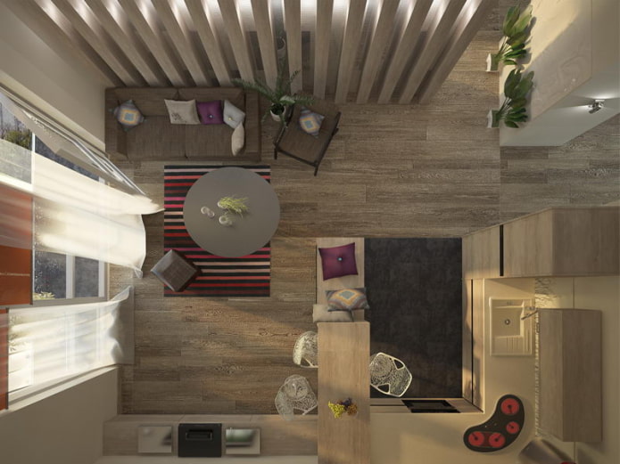 Disposición de la cocina y el salón