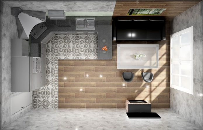 Disposición de la cocina y el salón