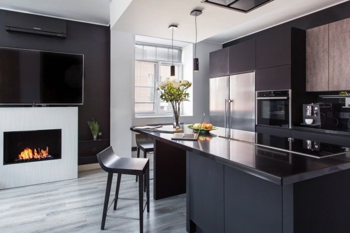 Chimenea en la cocina-salón