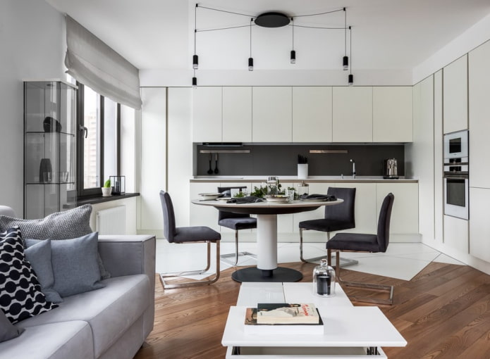 disposición de los muebles en el interior de la cocina-salón