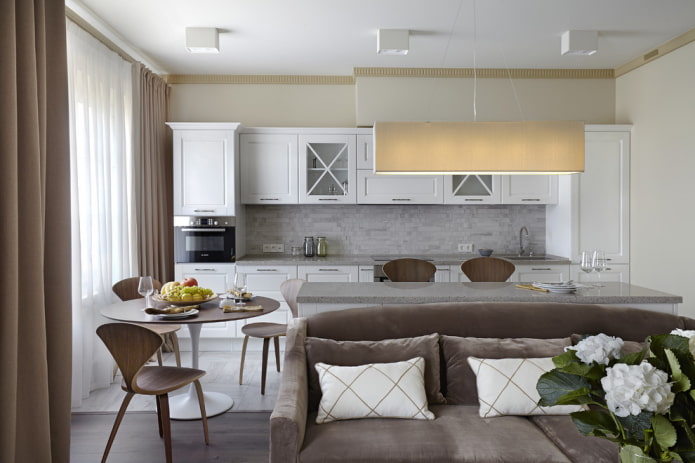 diseño del interior de la cocina-salón