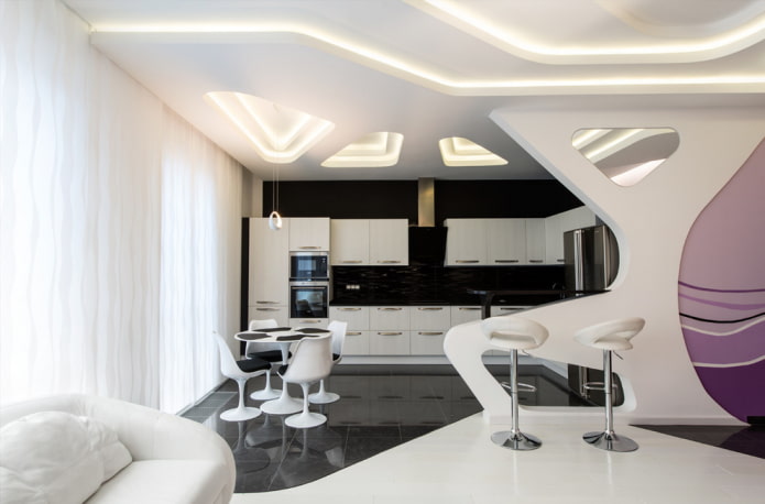 diseño de cocina-salón en estilo high-tech