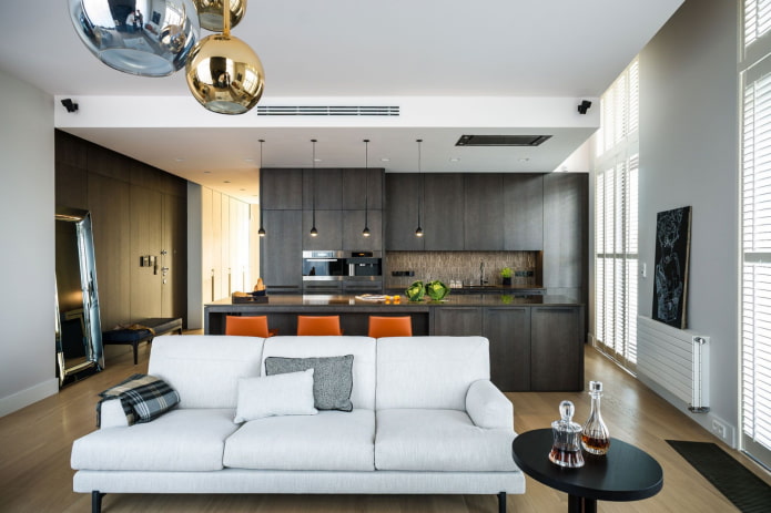 diseño de cocina-salón cuadrado