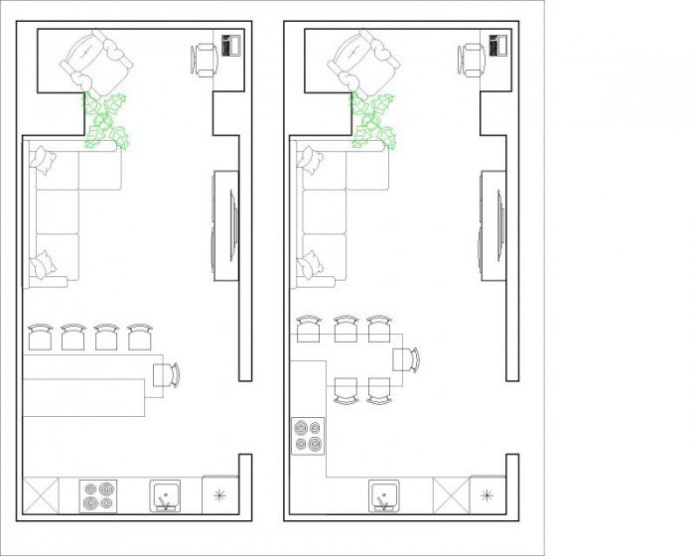 Planificación de una cocina-salón de 30 metros cuadrados