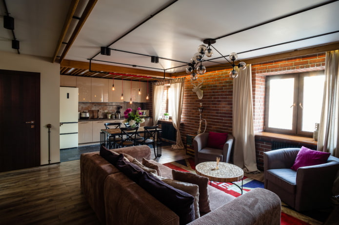interior de la cocina-sala de estar en estilo loft