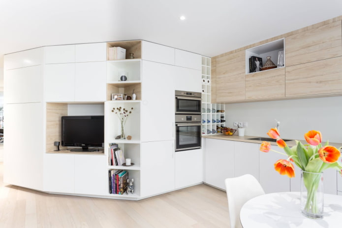 Cocina-salón de forma irregular