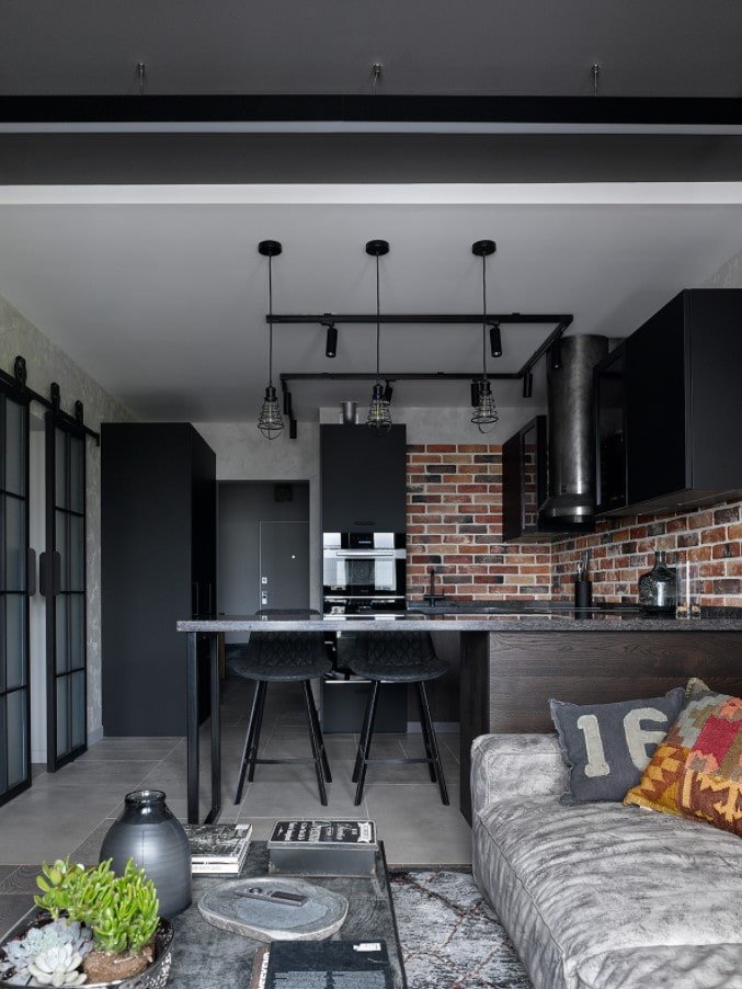 Estudio tipo loft con barra