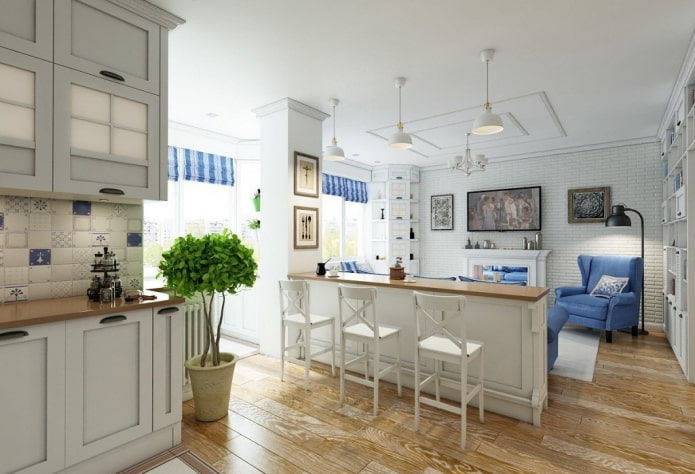 Zonificación de la cocina-salón en estilo provenzal
