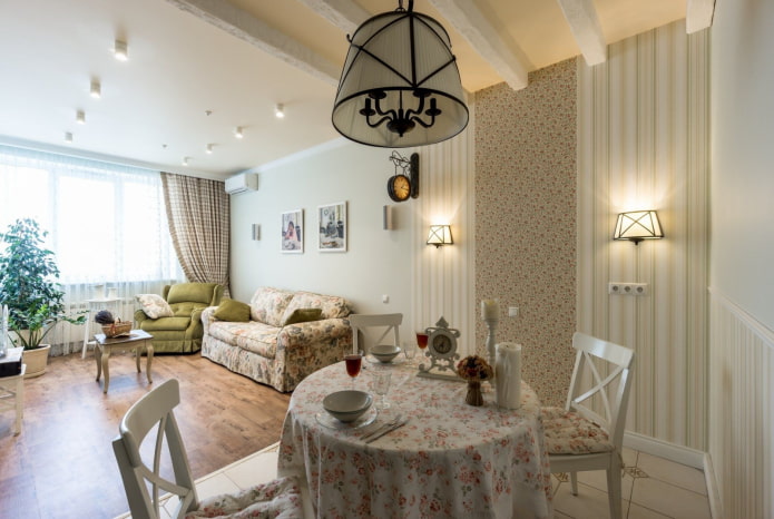 Zonificación de la cocina-salón en estilo provenzal