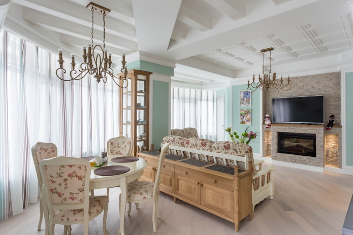 zonificación de la cocina-salón en estilo provenzal