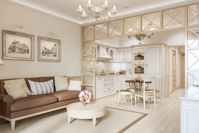 zonificación de la cocina-salón en estilo provenzal