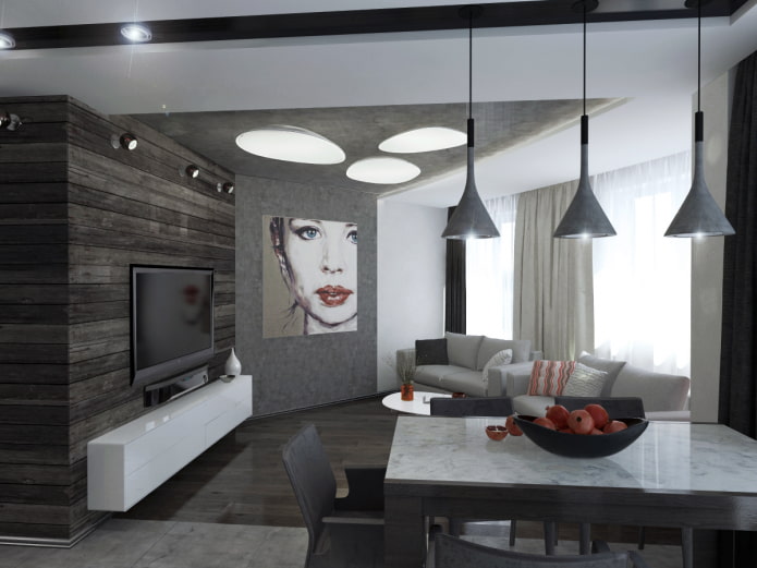 Interior de cocina-salón con una distribución no estándar