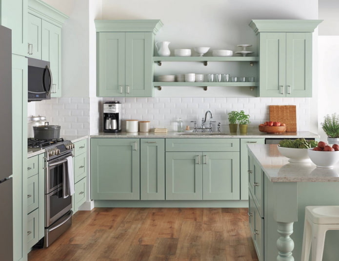 Juego de cocina menta de estilo clásico