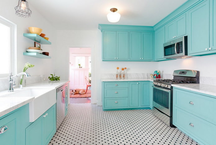 conjunto de cocina menta brillante