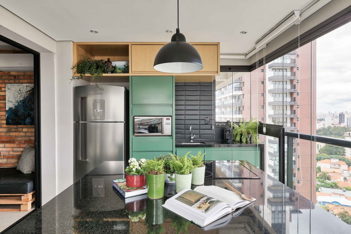arrangement of kitchen zones on the loggia