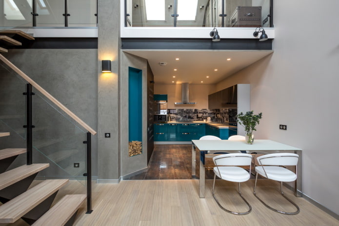 Cocina en un nicho en un interior de estilo moderno