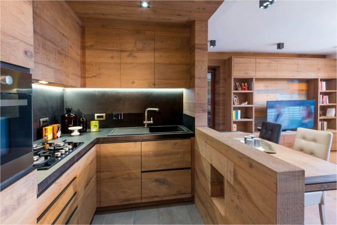 cocina de madera en un estudio