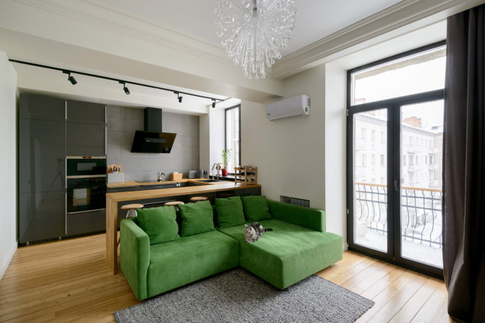 sofá en el interior de la cocina-salón