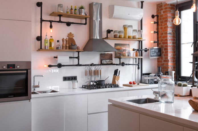 cocina blanca en estilo loft