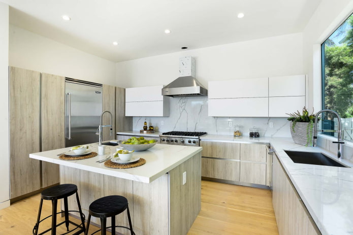 isla con mueble de cocina en forma de U