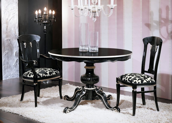mesa negra con pátina
