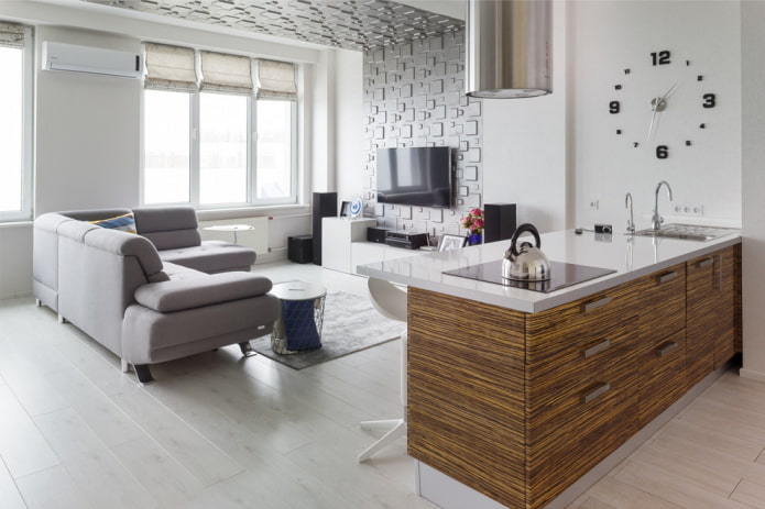 Interior de un estudio de cocina con isla