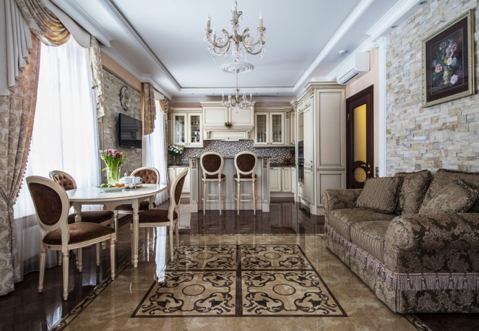 diseño de interiores de un estudio de cocina al estilo clásico