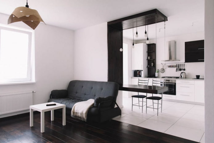 interior de una cocina-estudio con acabado decorativo