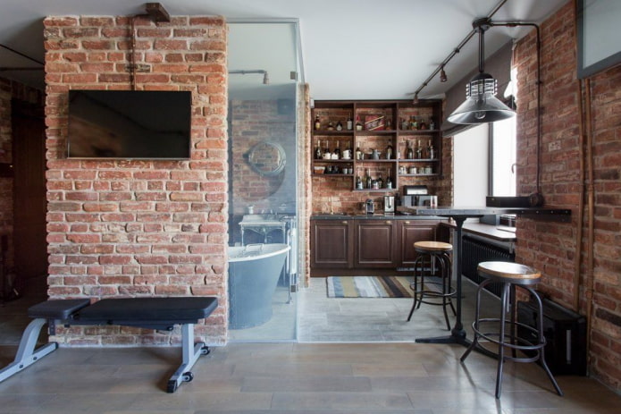 Diseño de interiores de una cocina-estudio de estilo loft
