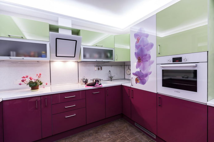 conjunto de cocina morado