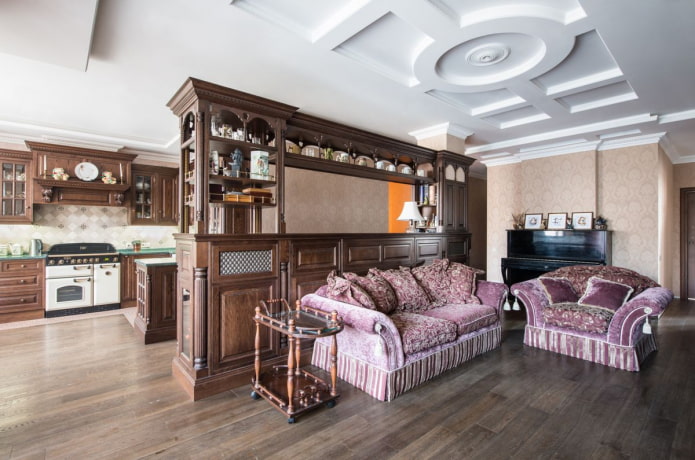 Cocina-salón de estilo inglés