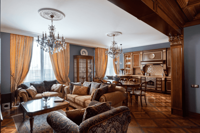 cocina-salón de estilo inglés